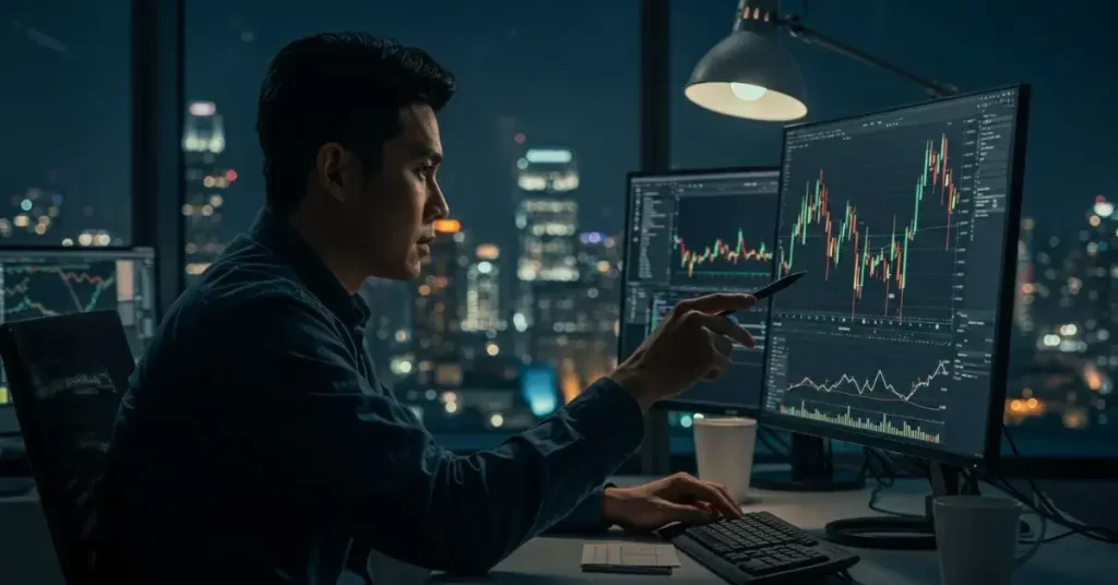 Trader analisando gráfico de ouro XAUUSD, destacando níveis-chave e estratégias eficazes para alcançar a liberdade financeira.