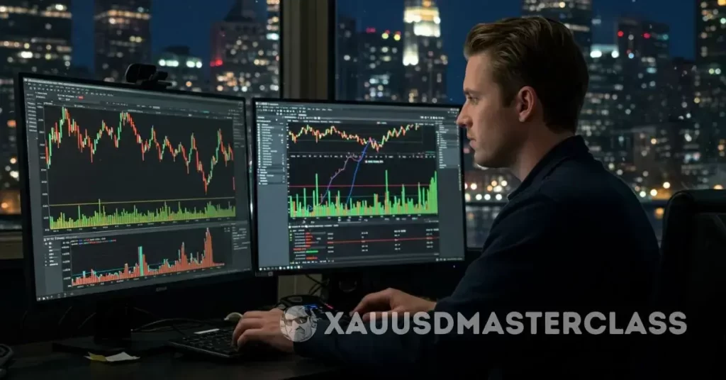 Trader analisando gráficos financeiros durante a divulgação do Non-farm Payroll
